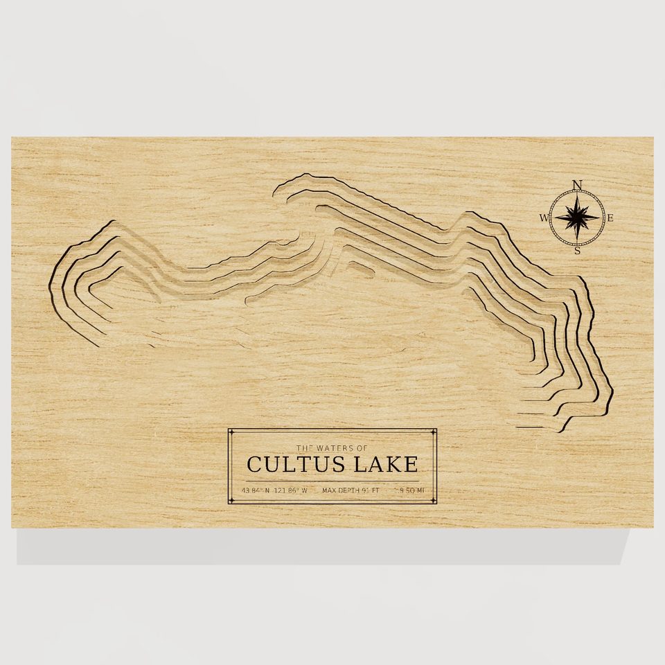 Cultus Lake 3D wood map, front view