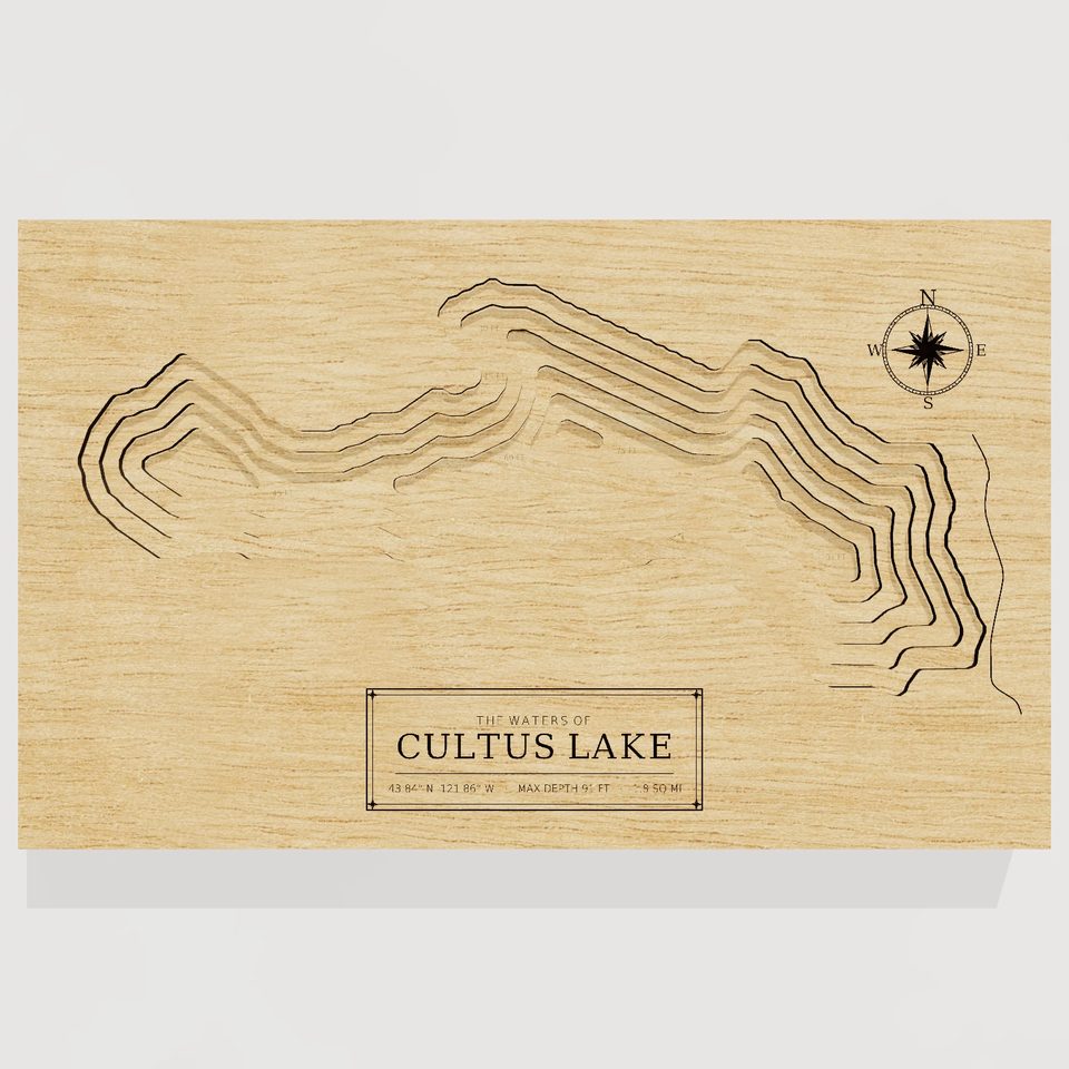 Cultus Lake 3D wood map, front view