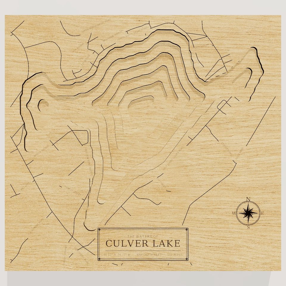 Culver Lake 3D wood map, front view