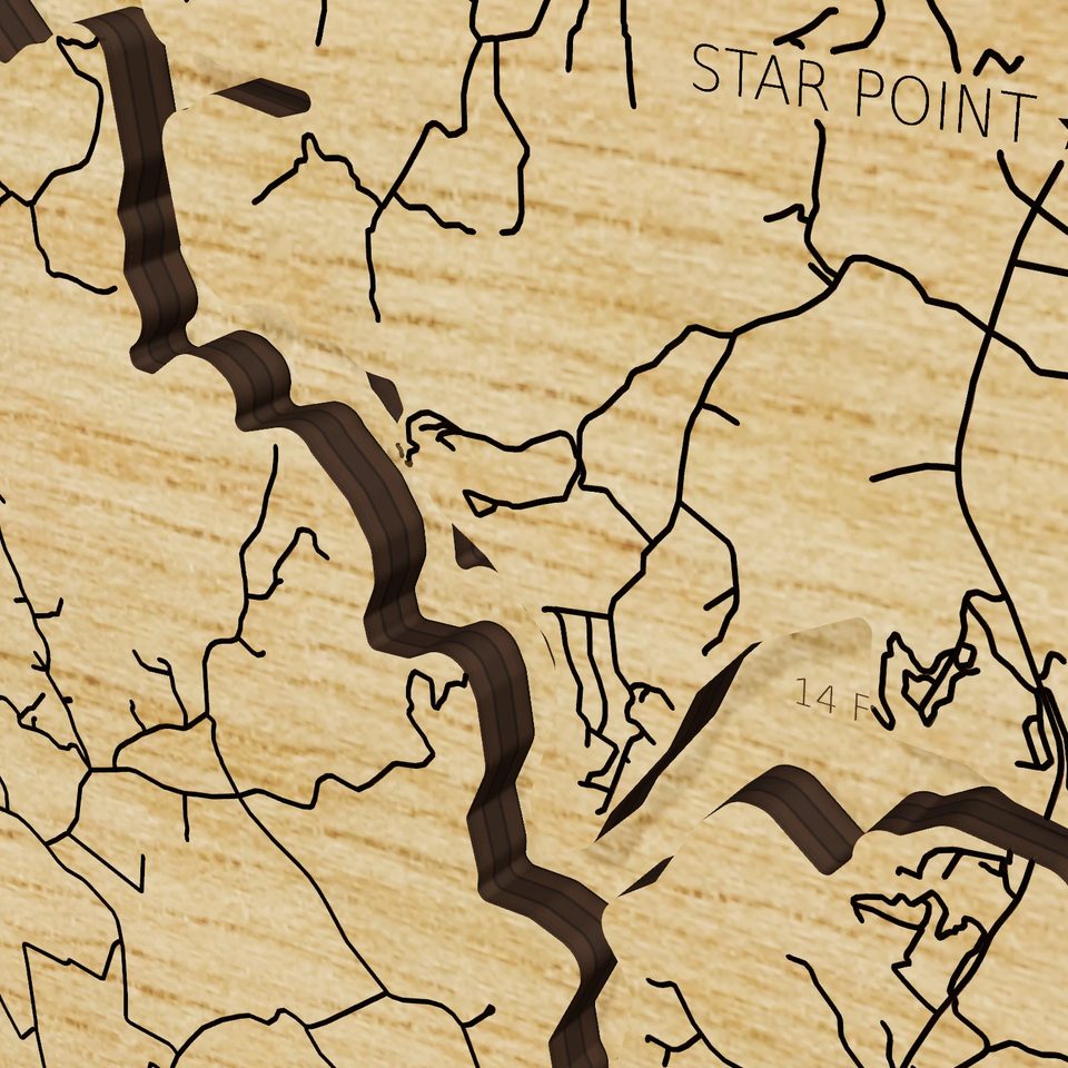 Dale Hollow Lake 3D wood map, detail view
