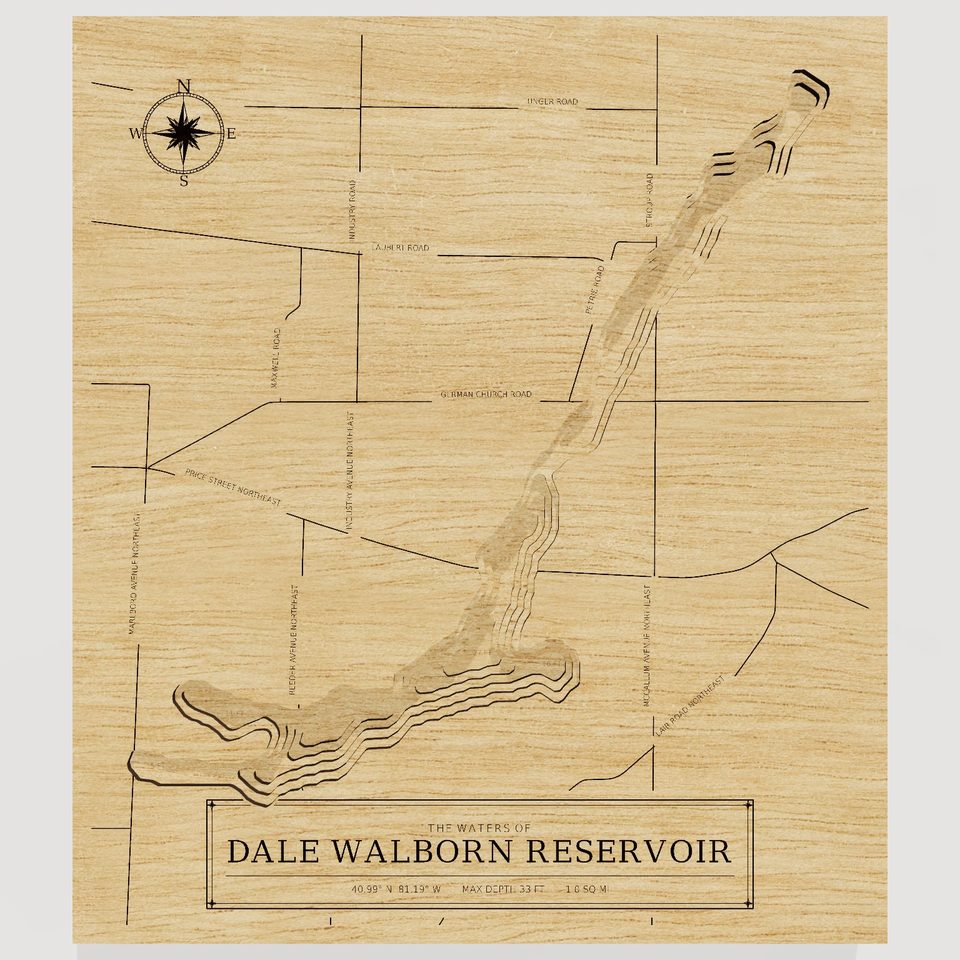 Dale Walborn Reservoir 3D wood map, front view