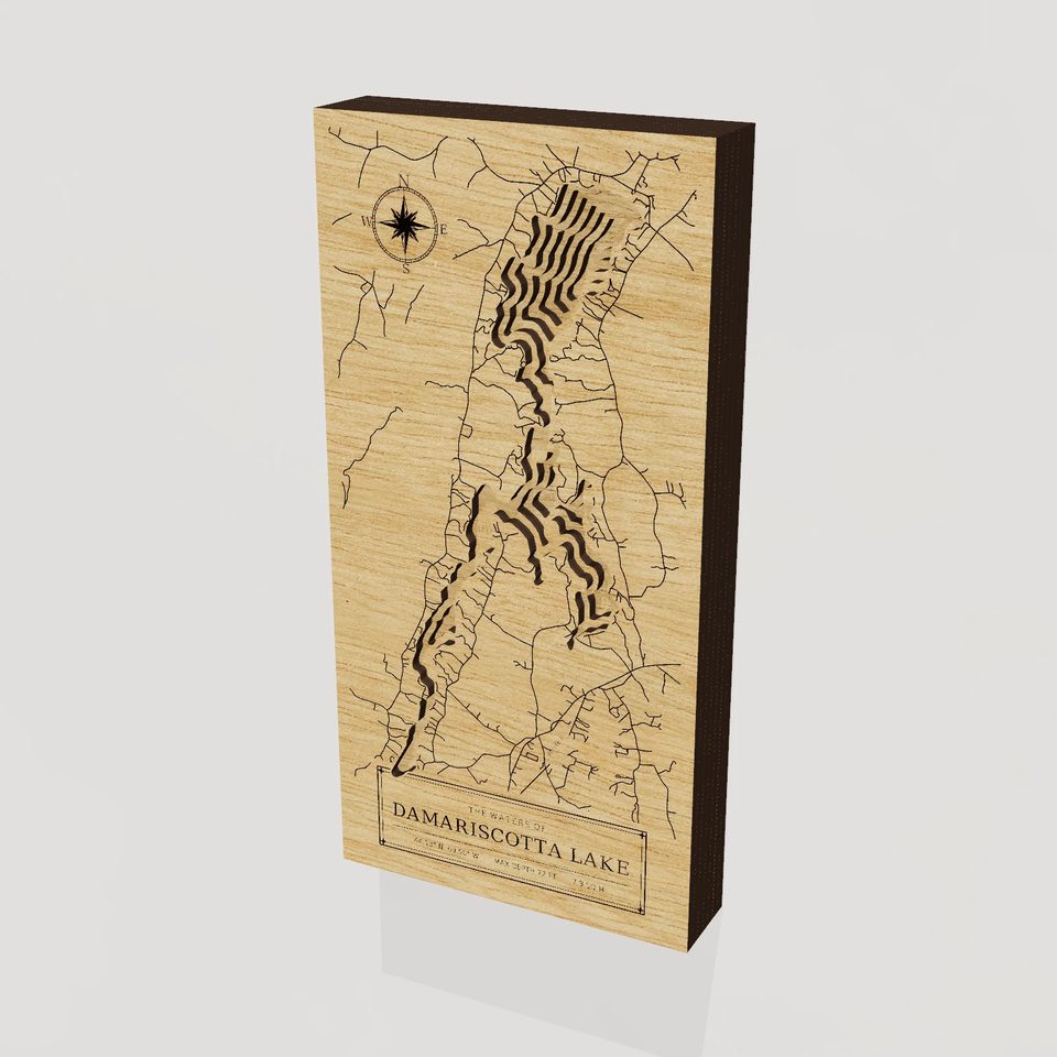 Damariscotta Lake 3D wood map, hero view