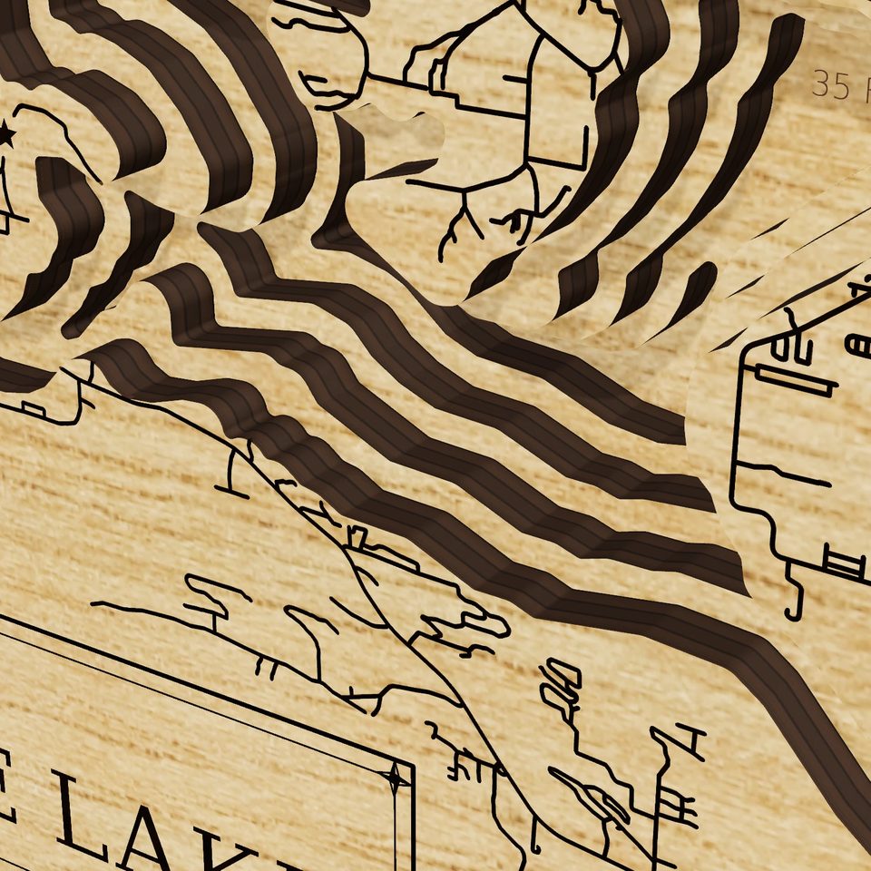 Dardanelle Lake 3D wood map, detail view