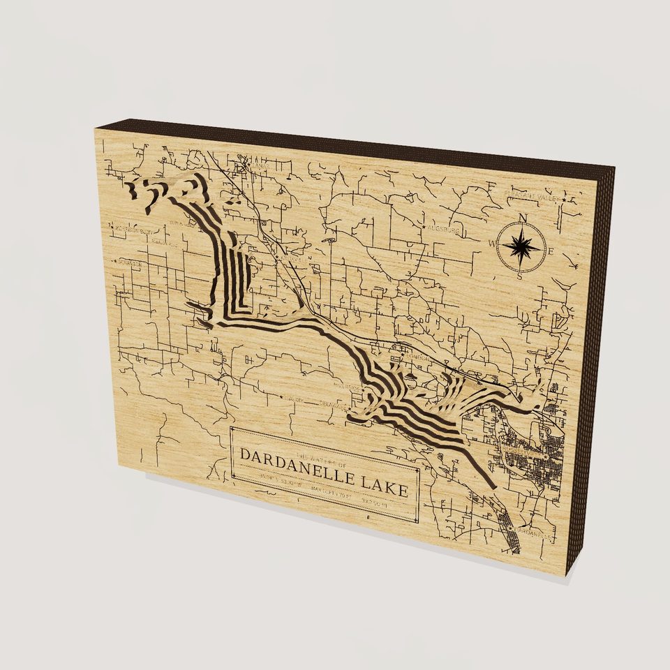 Dardanelle Lake 3D wood map, hero view