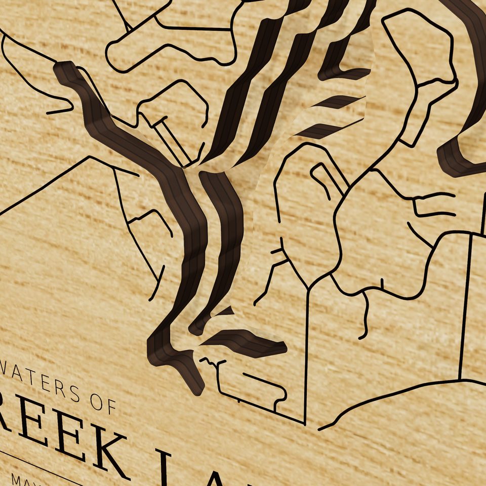 Deep Creek Lake 3D wood map, detail view