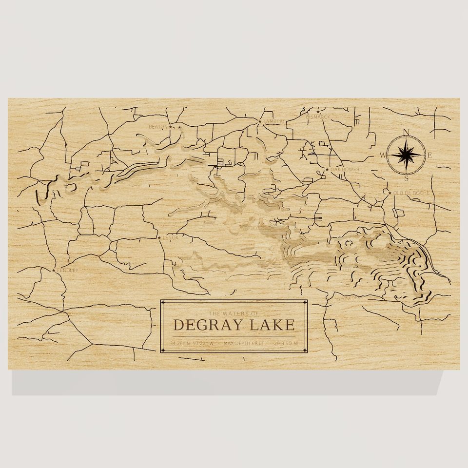 DeGray Lake 3D wood map, front view