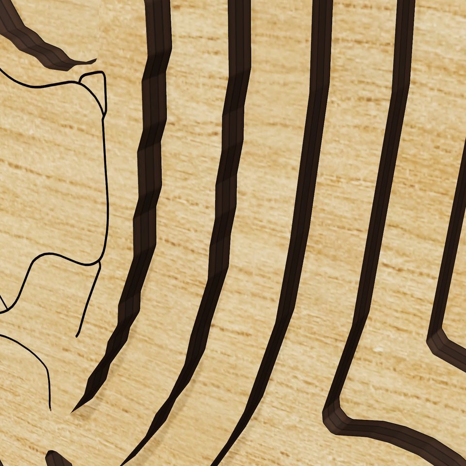 Detroit Lake 3D wood map, detail view