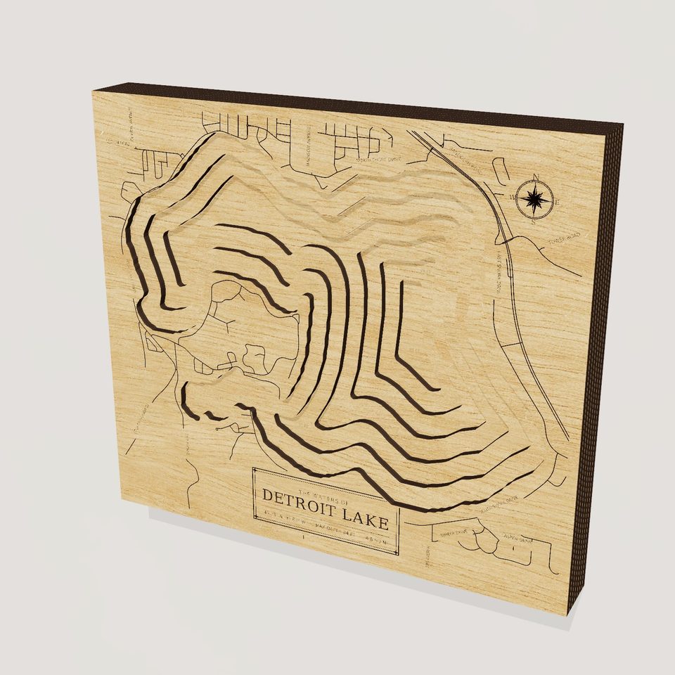 Detroit Lake 3D wood map, hero view