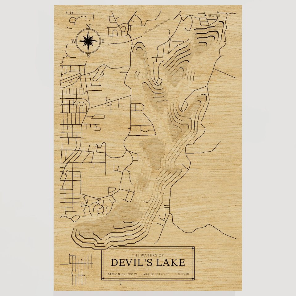 Devil's Lake 3D wood map, front view