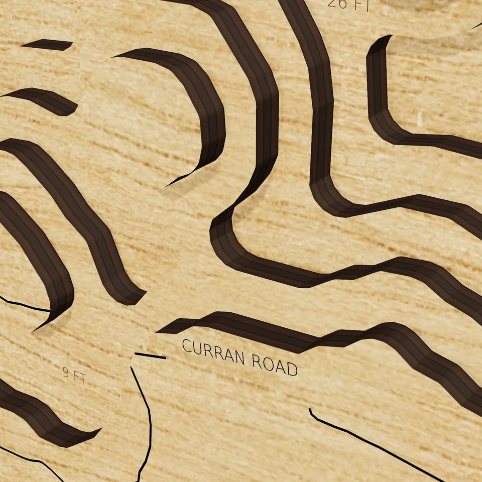 Dewey Lake 3D wood map, detail view