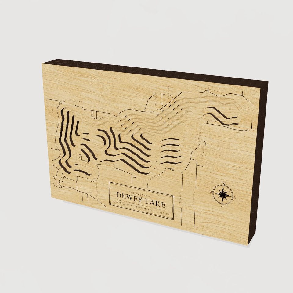 Dewey Lake 3D wood map, hero view
