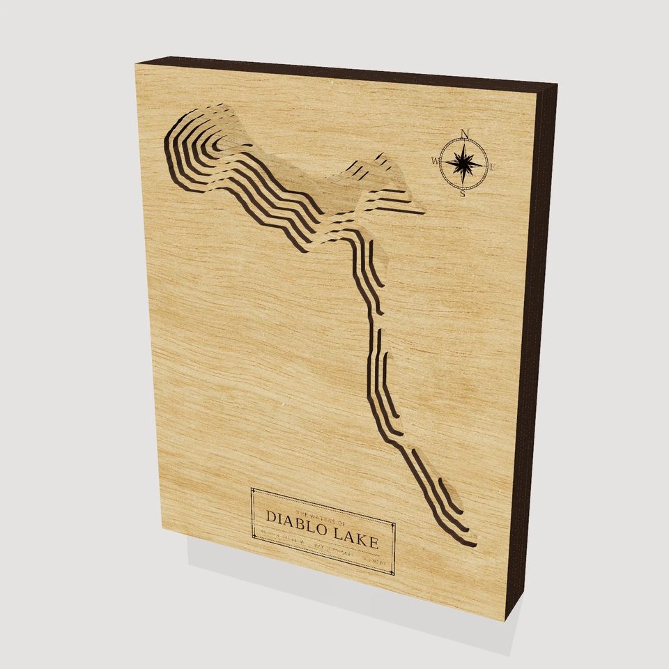 Diablo Lake 3D wood map, hero view
