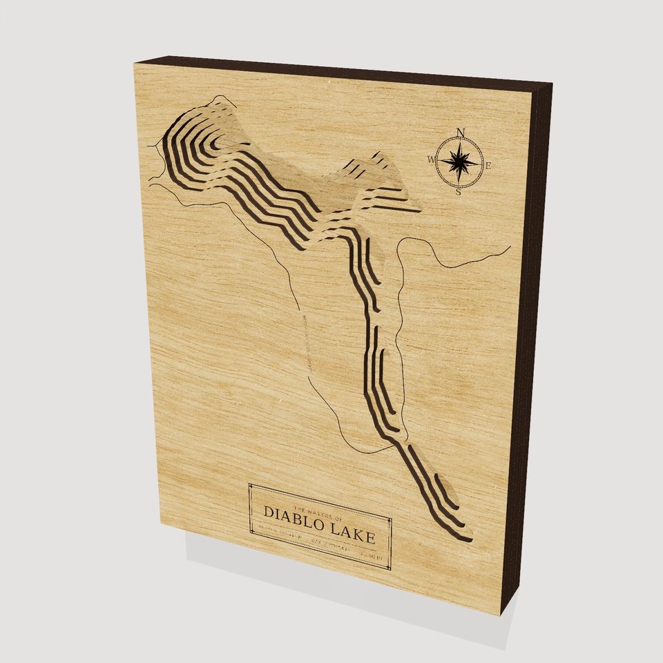 Diablo Lake 3D wood map, hero view