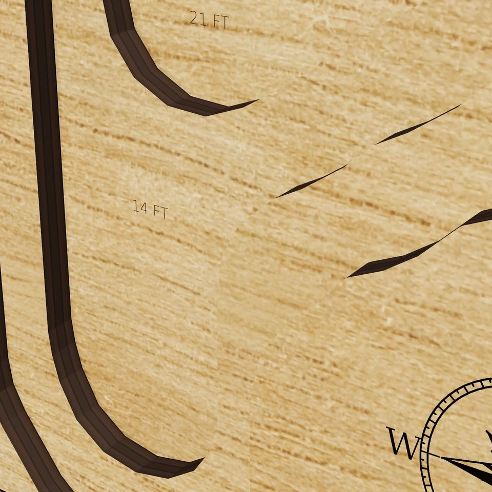 Diamond Lake 3D wood map, detail view