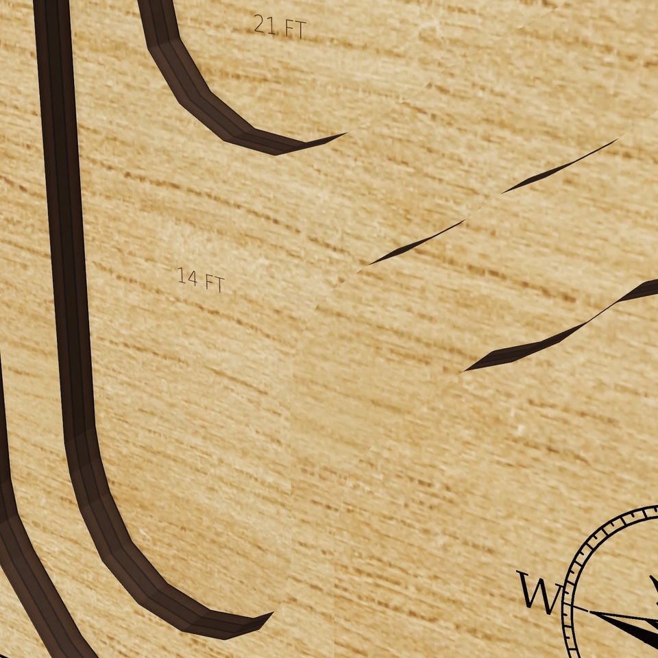 Diamond Lake 3D wood map, detail view
