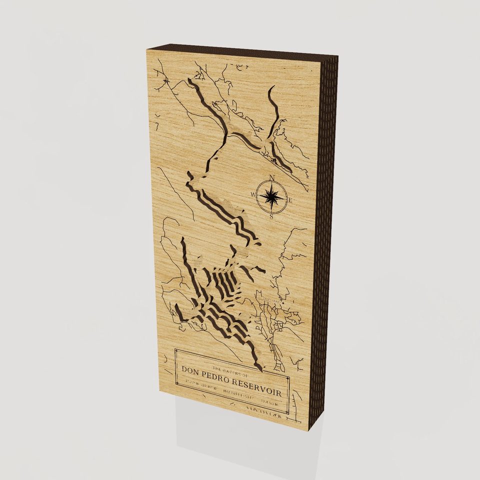 Don Pedro Reservoir 3D wood map, hero view