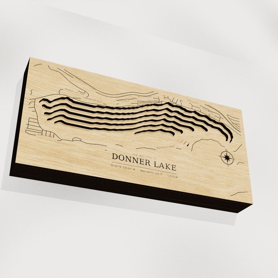Donner Lake 3D wood map, angle low view