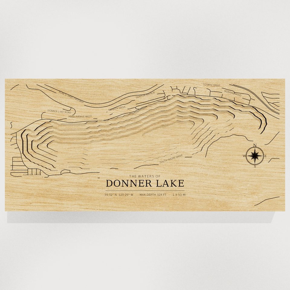 Donner Lake 3D wood map, front view