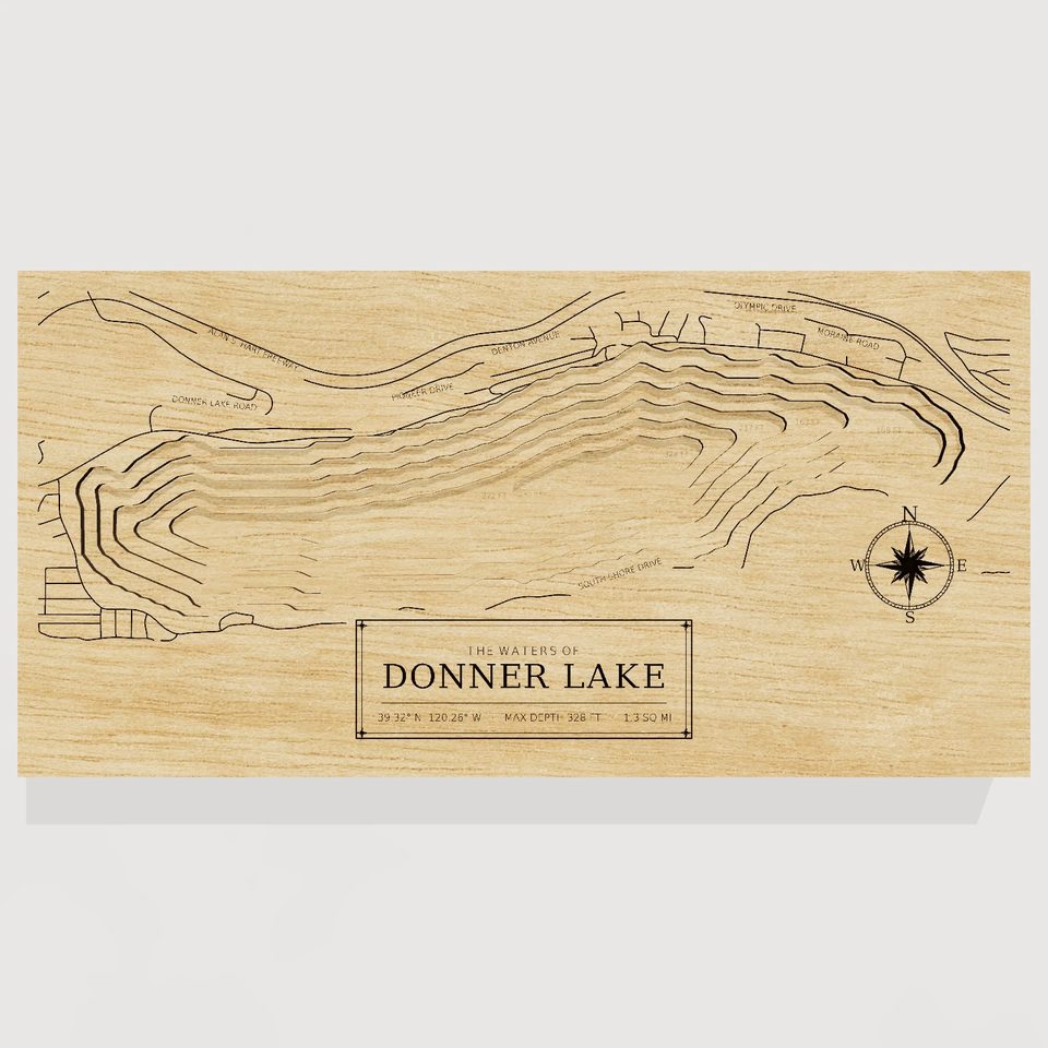 Donner Lake 3D wood map, front view