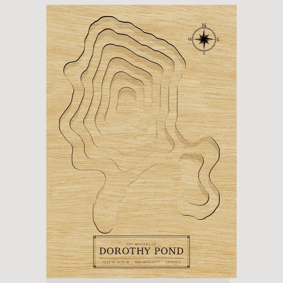 Dorothy Pond 3D wood map, front view