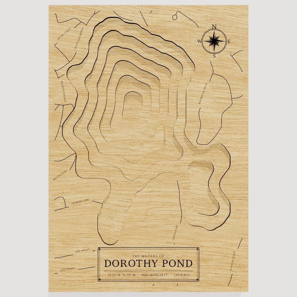 Dorothy Pond 3D wood map, front view