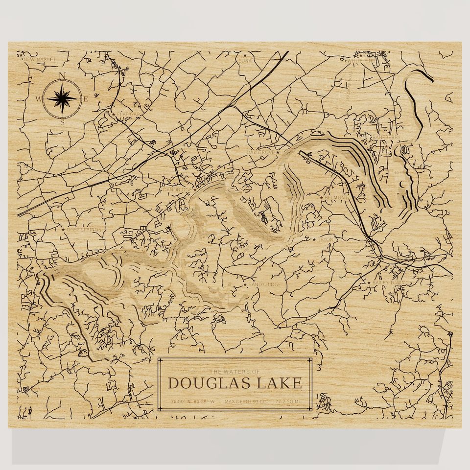 Douglas Lake 3D wood map, front view
