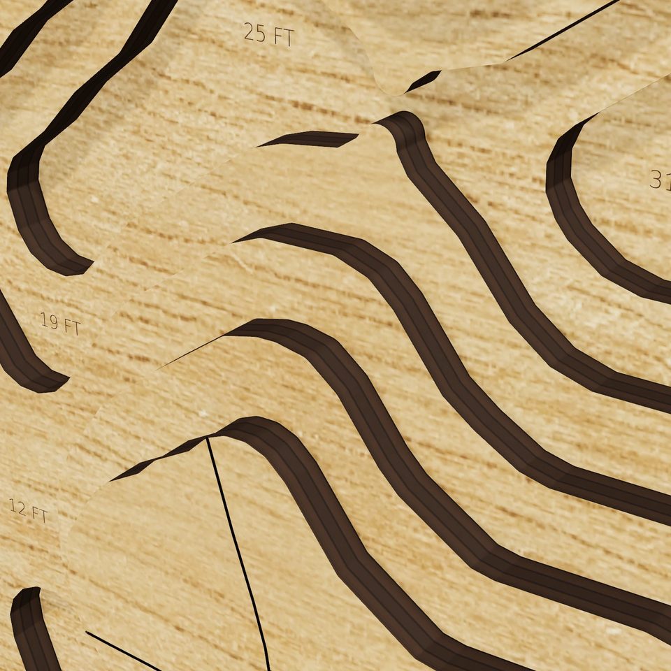 Duck Lake 3D wood map, detail view
