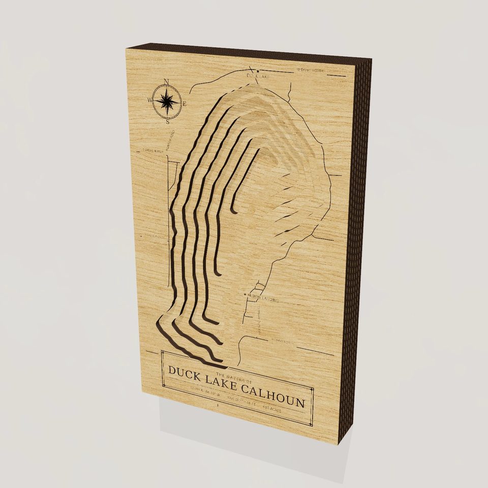 Duck Lake Calhoun 3D wood map, hero view