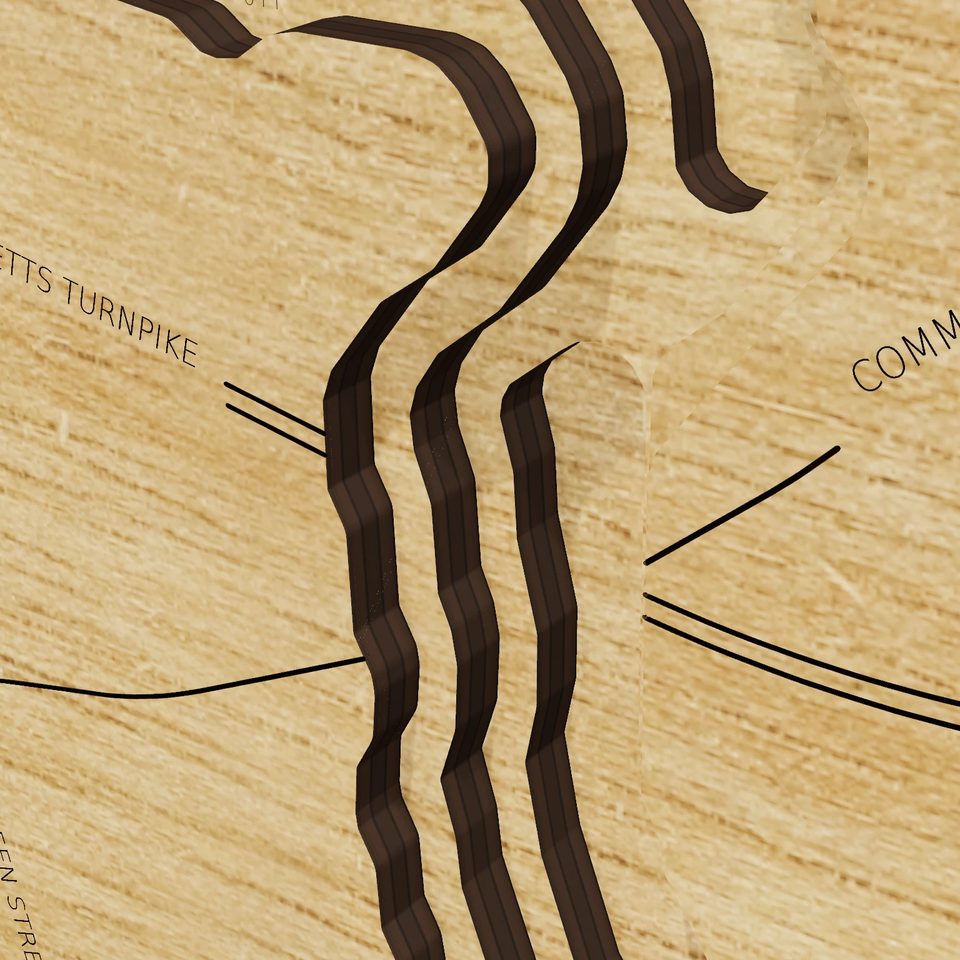Dudley Pond 3D wood map, detail view