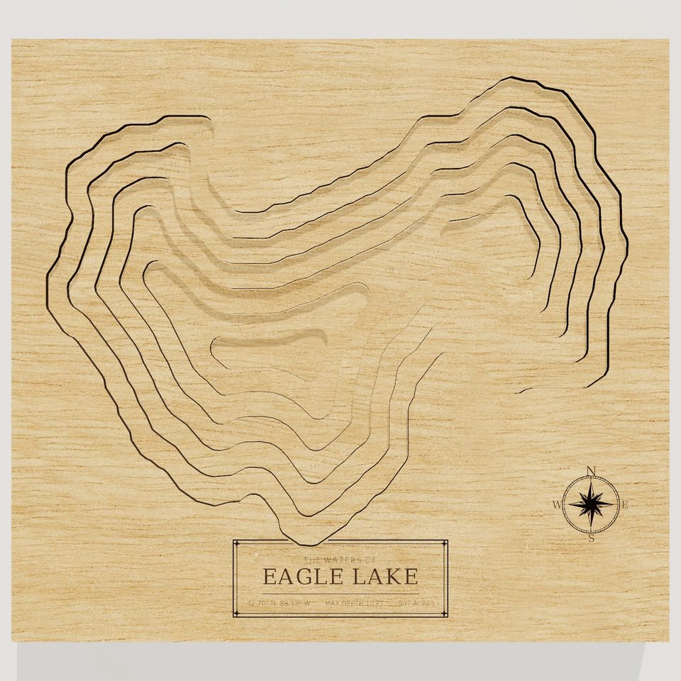 Eagle Lake 3D wood map, front view