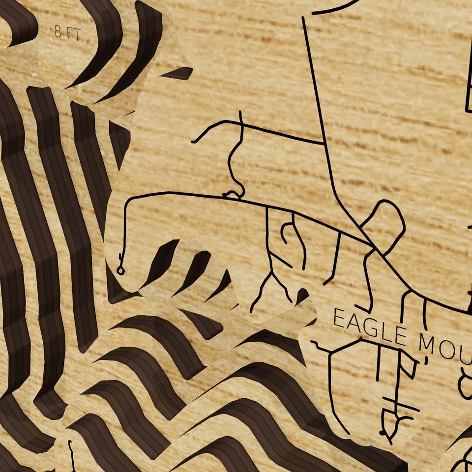 Eagle Mountain Lake 3D wood map, detail view