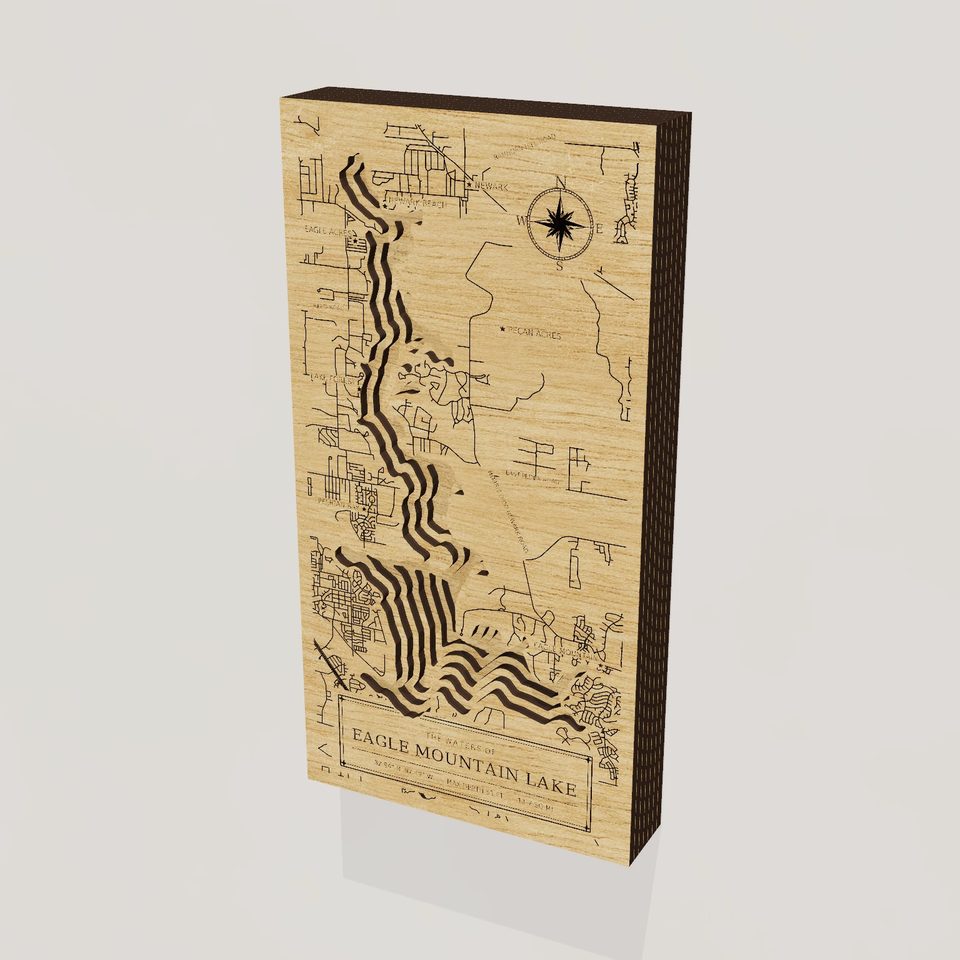 Eagle Mountain Lake 3D wood map, hero view