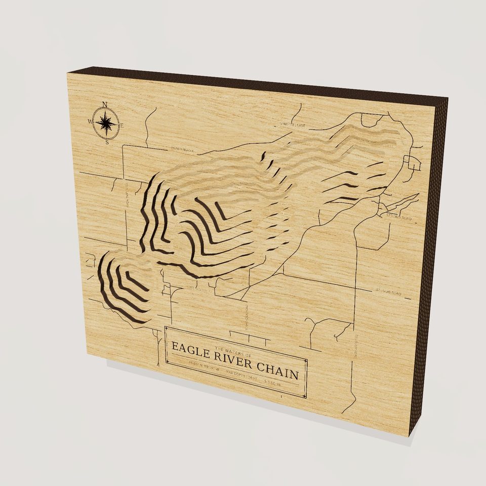 Eagle River Chain 3D wood map, hero view