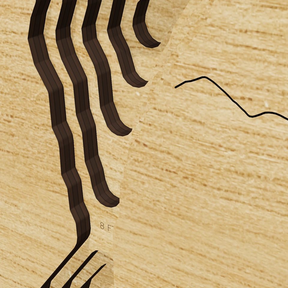 East Brimfield Lake 3D wood map, detail view