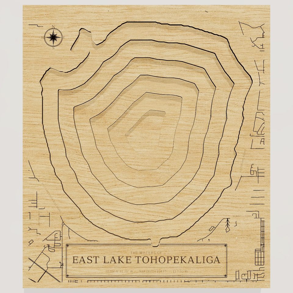 East Lake Tohopekaliga 3D wood map, front view