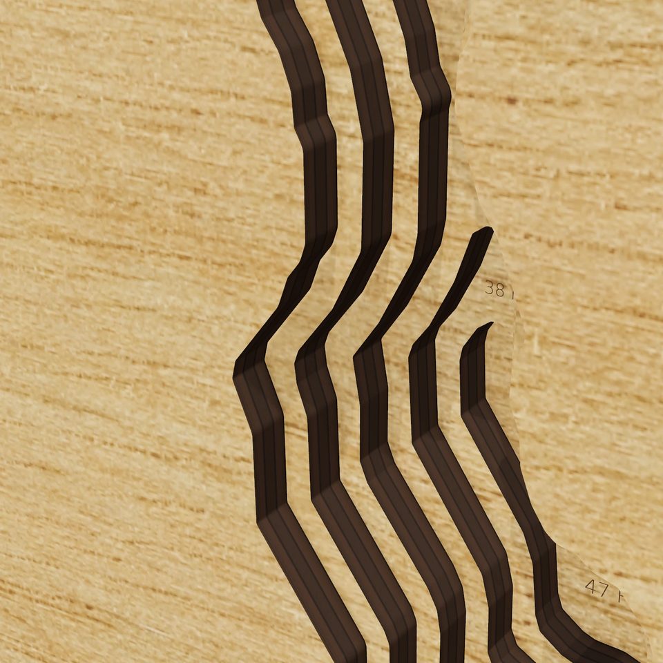 Easton Reservoir 3D wood map, detail view