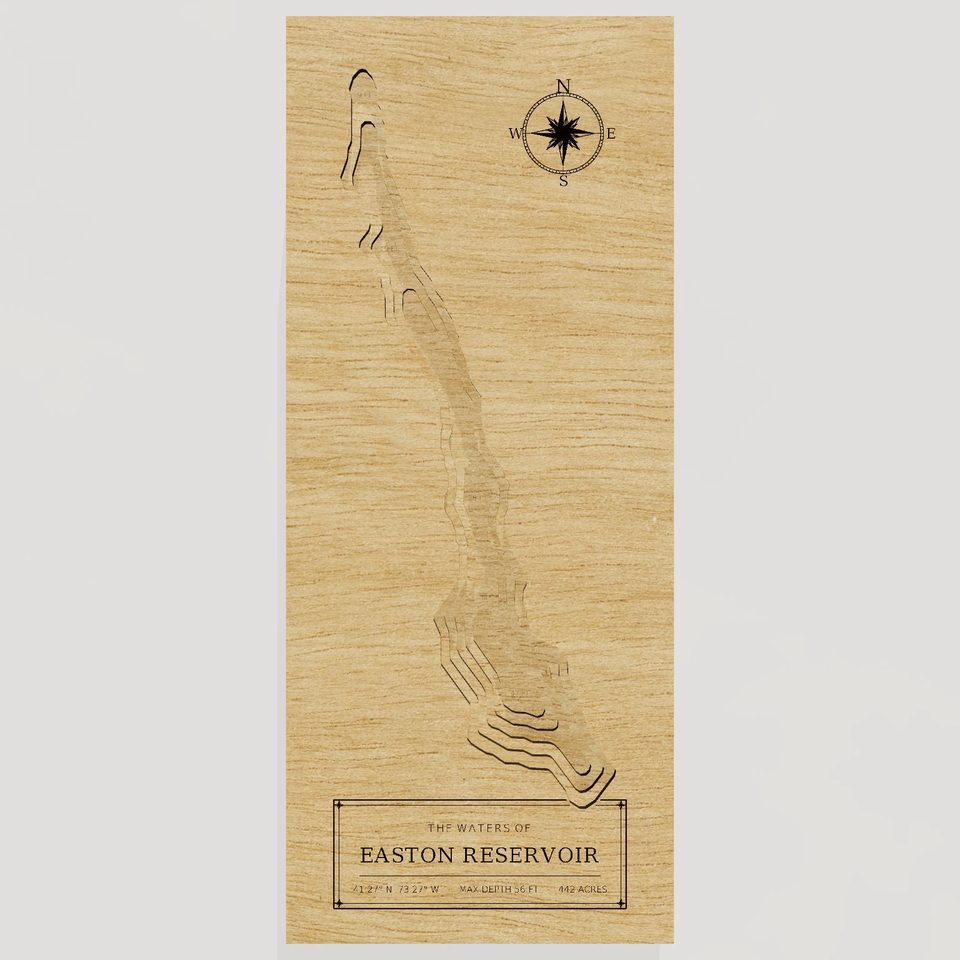 Easton Reservoir 3D wood map, front view