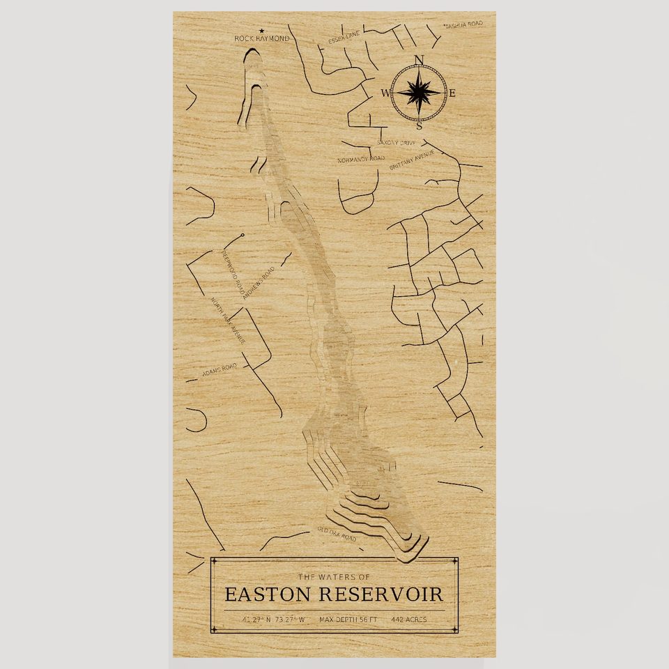 Easton Reservoir 3D wood map, front view