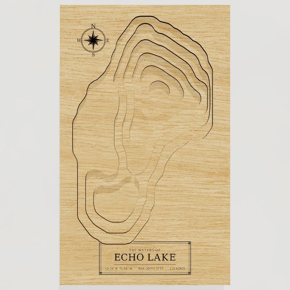 Echo Lake 3D wood map, front view