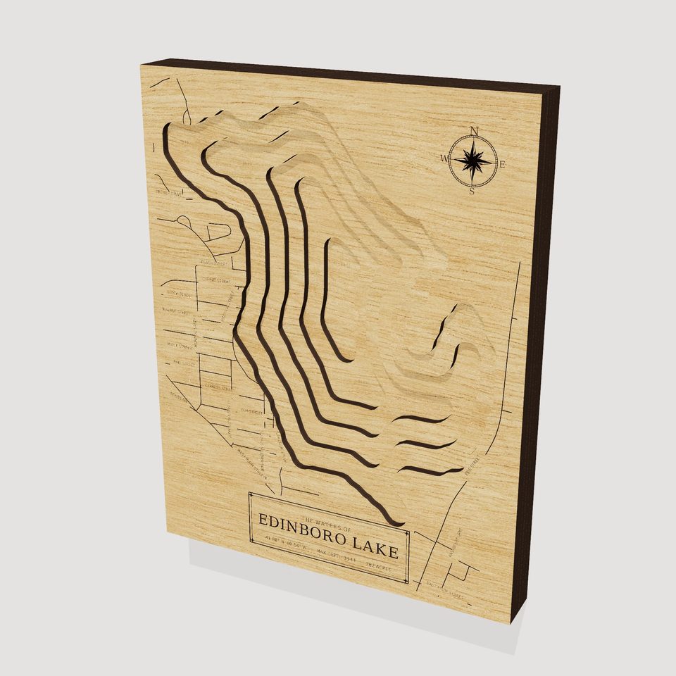 Edinboro Lake 3D wood map, hero view