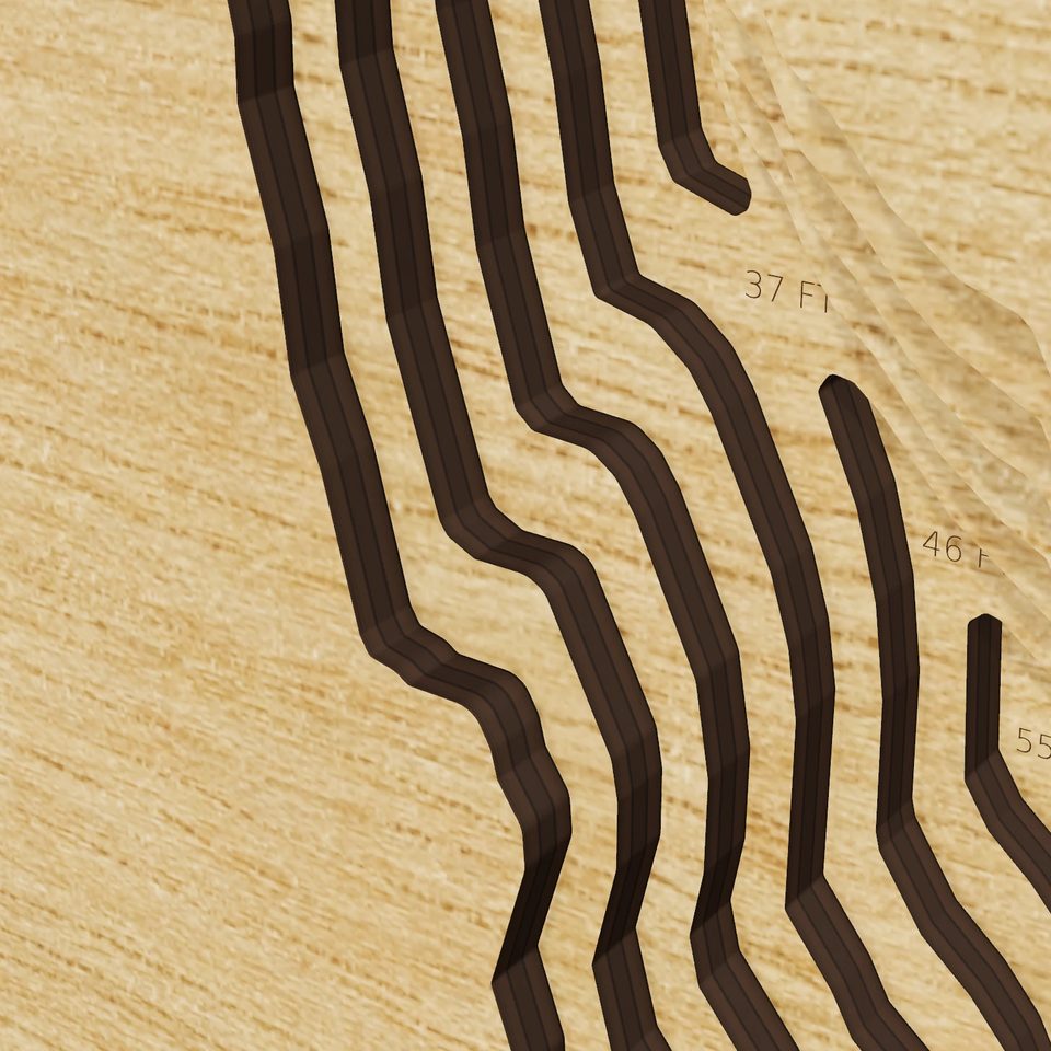 Eklutna Lake 3D wood map, detail view