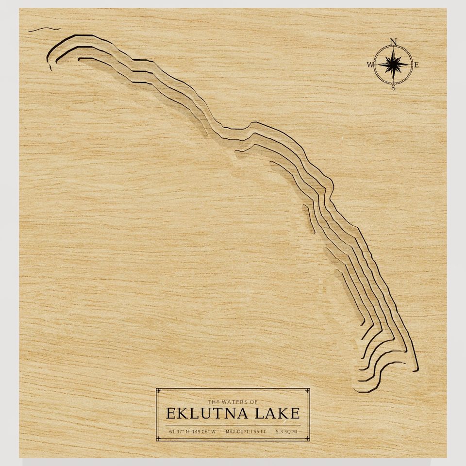 Eklutna Lake 3D wood map, front view