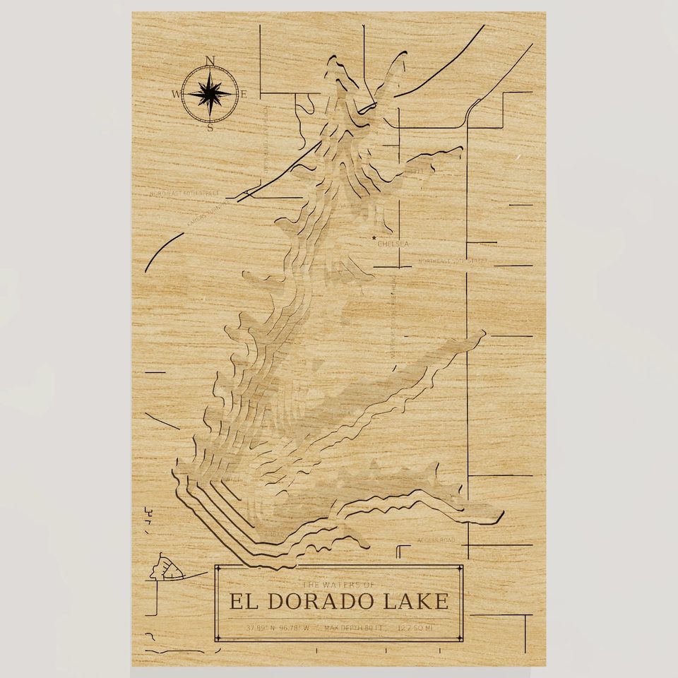 El Dorado Lake 3D wood map, front view