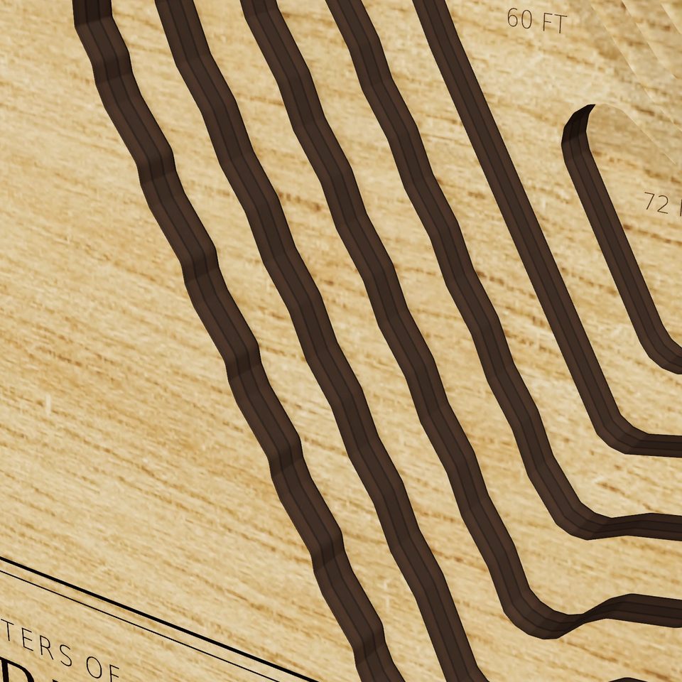 Elderberry Lake 3D wood map, detail view