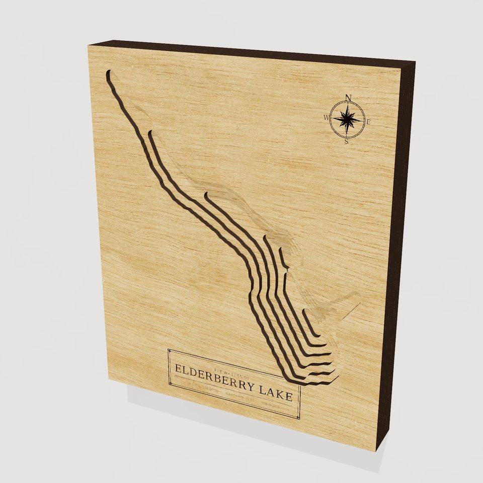 Elderberry Lake 3D wood map, hero view