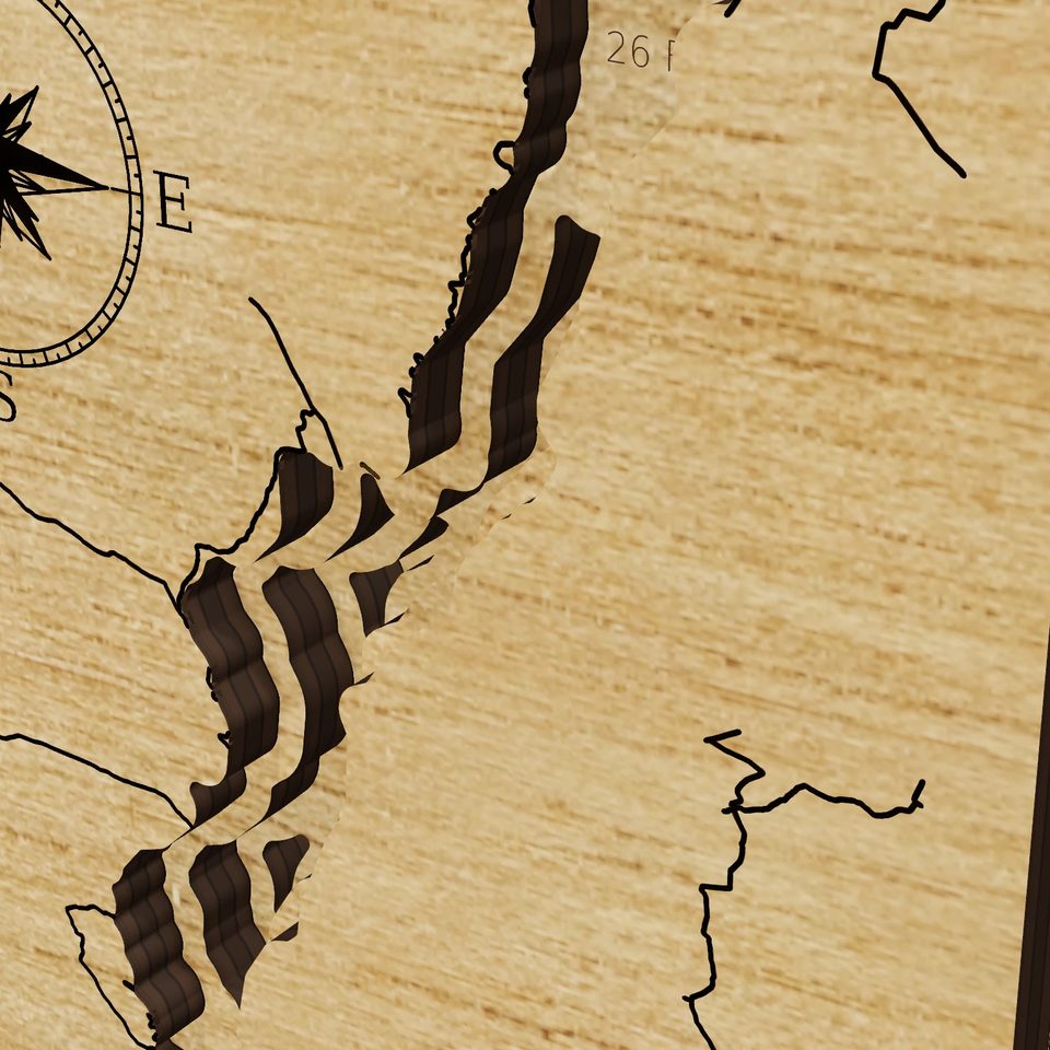 Elephant Butte Lake 3D wood map, detail view