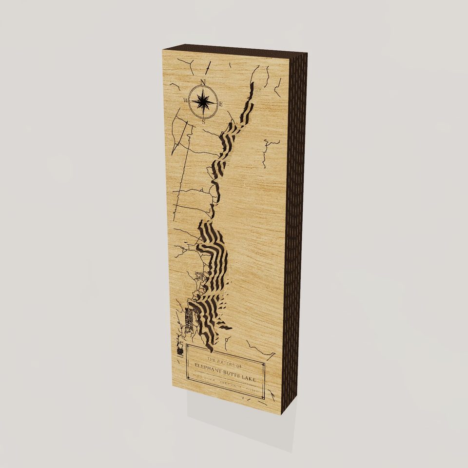 Elephant Butte Lake 3D wood map, hero view