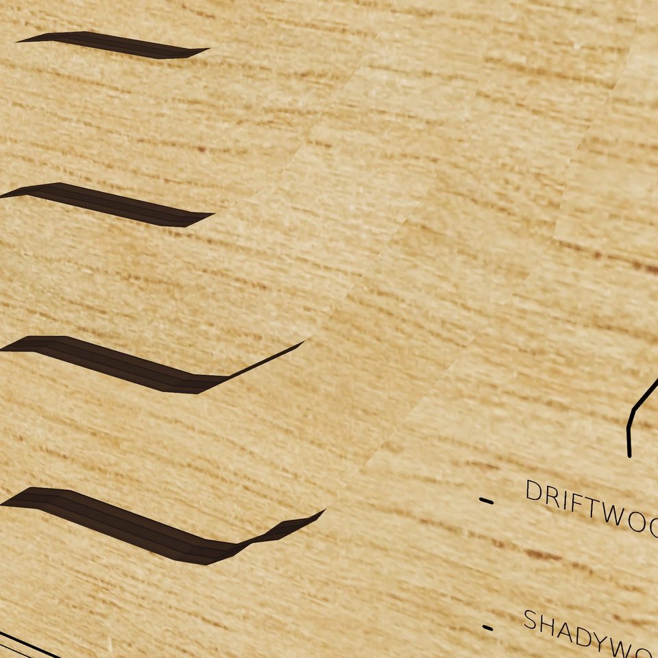 Elk Lake 3D wood map, detail view