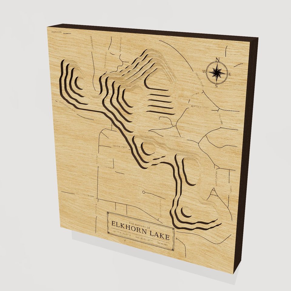 Elkhorn Lake 3D wood map, hero view
