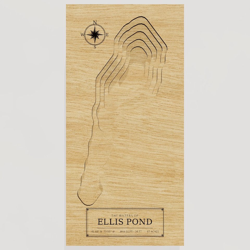 Ellis Pond 3D wood map, front view